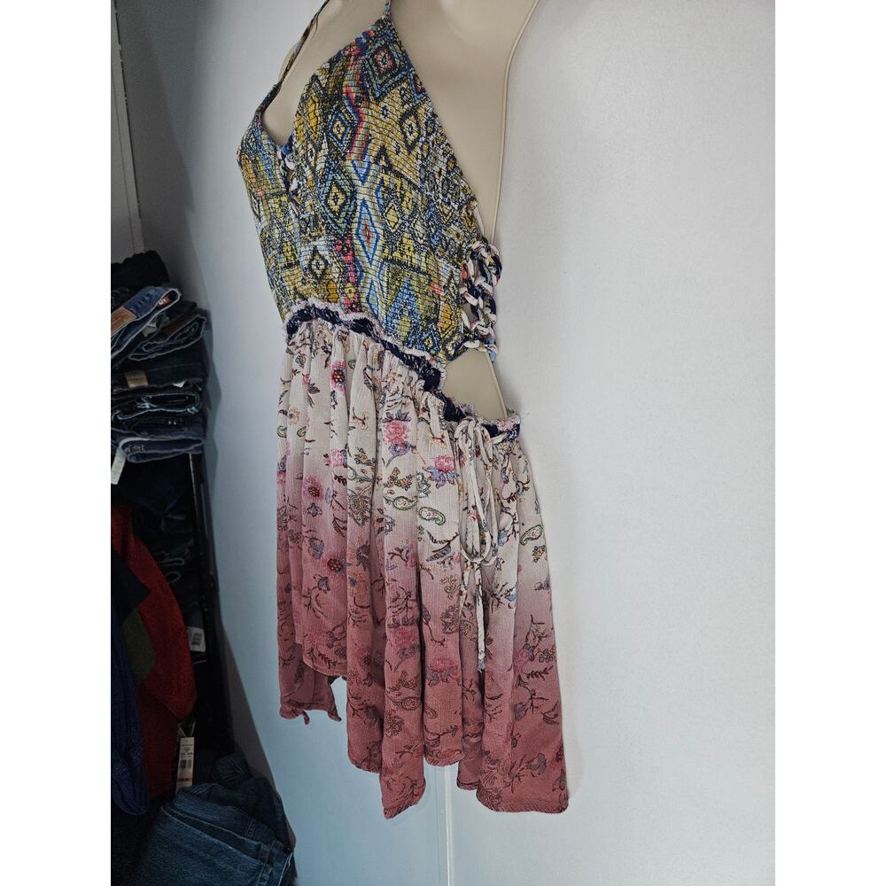 Gimmicks SZ S Bohemian tired peekaboo tank feminine floral mini dress - Picture 5 of 10